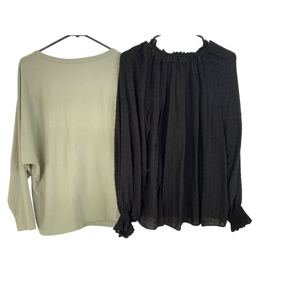 Womens Tops Lot H&M Black Swiss Dot & PrettyGarden Green Ribbed Dolman RZ10413 - Picture 9 of 11